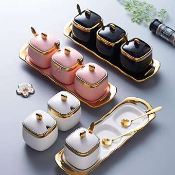 Fvstar Elegant Sugar Bowl Set with Tray and Spoon