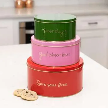 Kate Spade New York Decorative Tins with Lids, 3 Piece Nesting Tins, Small Medium & Large Metal Cookie Tins, Christmas Cookie Containers, Tins for Gift Giving and Storage, Save Some Room