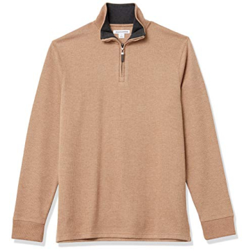 Amazon Essentials Men's Quarter-Zip Sweater in Camel Heather