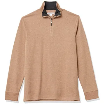 Amazon Essentials Men's Quarter-Zip Sweater in Camel Heather
