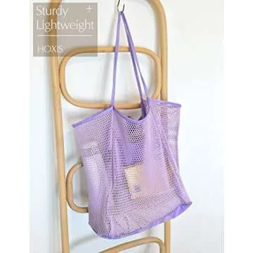 HOXIS Lavender Mesh Beach Tote - Women's Shoulder Handbag for Everyday Use