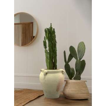 Serene Spaces Living, 16-inch Antique Terracotta Clay Ceramic Pottery Pot, Tall Decorative Vintage C...