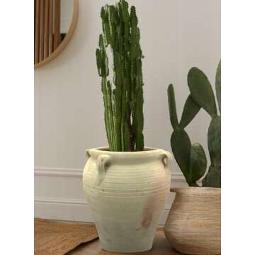 Serene Spaces Living, 16-inch Antique Terracotta Clay Ceramic Pottery Pot, Tall Decorative Vintage Clay Jar Pot for Plants, Home Decor, and Events