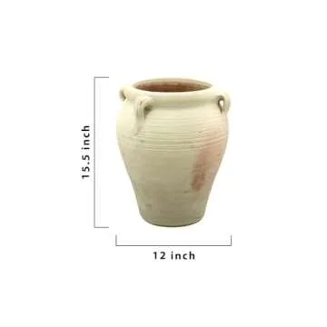 Serene Spaces Living, 16-inch Antique Terracotta Clay Ceramic Pottery Pot, Tall Decorative Vintage Clay Jar Pot for Plants, Home Decor, and Events