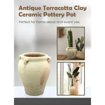 Serene Spaces Living, 16-inch Antique Terracotta Clay Ceramic Pottery Pot, Tall Decorative Vintage Clay Jar Pot for Plants, Home Decor, and Events