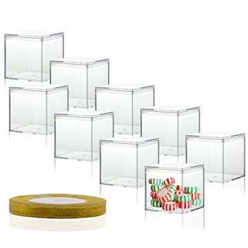 20 Pcs Clear Plastic Square Cube, 2.16x2.16x2.16 Small Plastic Storage Box with Lid Transparent Clea...