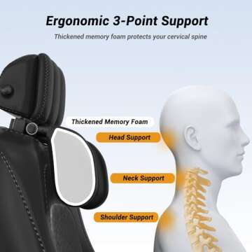 zorunowa Car Headrest Pillow, Thickened Memory Foam Road Pal Headrest, Neck Support Pillow, 180° Ad...