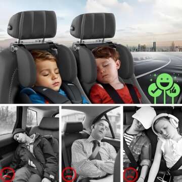 zorunowa Car Headrest Pillow, Thickened Memory Foam Road Pal Headrest, Neck Support Pillow, 180° Adjustable Car Headrest, U- Shaped Design, Travel Car Sleeping,Suitable for Kids and Adults (Black)