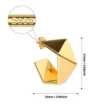 Small Thick Gold Hoop Earrings for Women - 14K Gold Plated