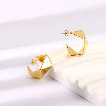 Small Thick Gold Hoop Earrings for Women - 14K Gold Plated