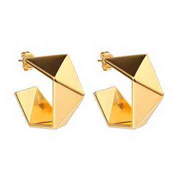 Small Thick Gold Hoop Earrings for Women - 14K Gold Plated
