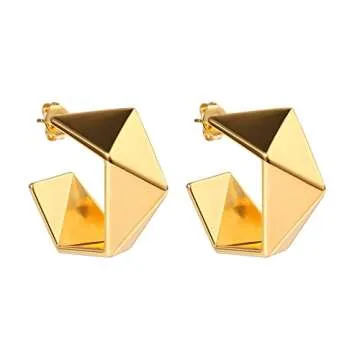 Small Thick Gold Hoop Earrings for Women - 14K Gold Plated