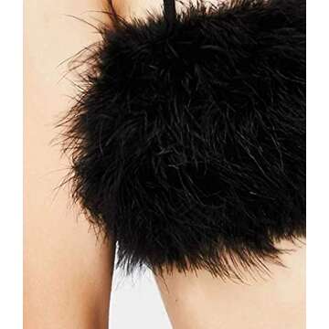 Women Rave Festival Feather Crop Tops Faux Fur Spaghetti Straps Tube Top for Concert Club Party Black