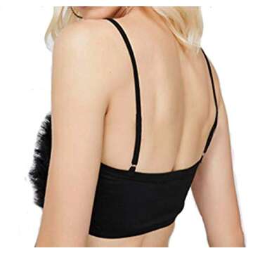Women Rave Festival Feather Crop Tops Faux Fur Spaghetti Straps Tube Top for Concert Club Party Black