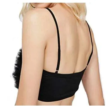 Women Rave Festival Feather Crop Tops Faux Fur Spaghetti Straps Tube Top for Concert Club Party Black