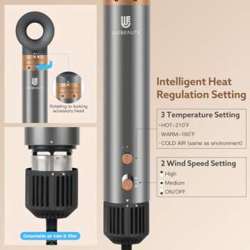 Hair Dryer Brush & 5 in 1 Air Styler, High-Speed Negative Ionic, Fast Drying, Multi Hair Styler with Automatic Air Curling Iron, Volumizer, Straightener, with Travel Carrying Case (Ash Gold)