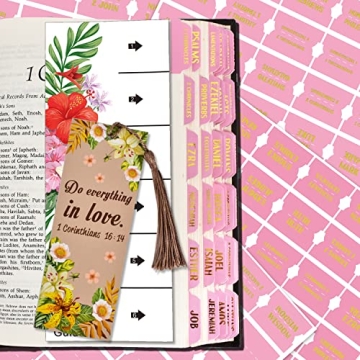 Bible Index Tabs New & Old Testament Tabs Matte Laminated Floral Design, Bible Journaling Supplies -...