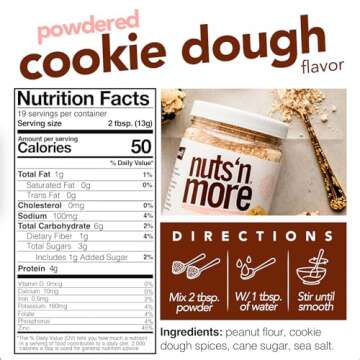 Nuts ‘N More Cookie Dough Peanut Powder - Peanut Protein, Low Carb, Low Sugar, Gluten Free, Non-GMO, All-Natural Keto Snack (9oz Jar)