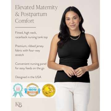 Kindred Bravely Ribbed Racerback Nursing Tank Top, Sleeveless Breastfeeding Shirt (Black, Medium)
