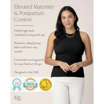Kindred Bravely Ribbed Racerback Nursing Tank Top, Sleeveless Breastfeeding Shirt (Black, Medium)
