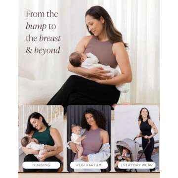 Kindred Bravely Ribbed Racerback Nursing Tank Top, Sleeveless Breastfeeding Shirt (Black, Medium)