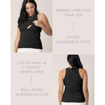Kindred Bravely Ribbed Racerback Nursing Tank Top, Sleeveless Breastfeeding Shirt (Black, Medium)