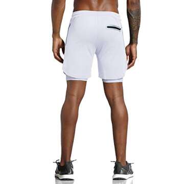 Leidowei Men's Solid Gym Workout Shorts Bodybuilding Running Fitted Training Jogging Short Pants with Zipper Pocket White M