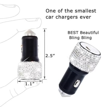 Chic Dual USB Car Charger with Rhinestones for Fast Charging