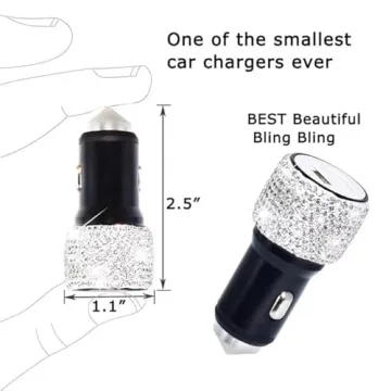 Chic Dual USB Car Charger with Rhinestones for Fast Charging