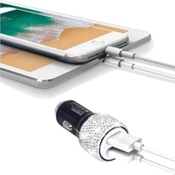 Chic Dual USB Car Charger with Rhinestones for Fast Charging