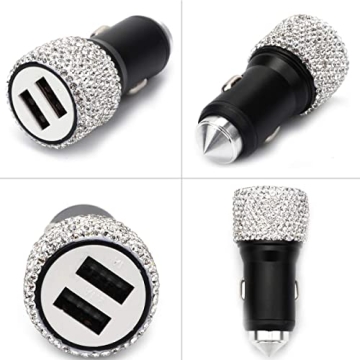Chic Dual USB Car Charger with Rhinestones for Fast Charging
