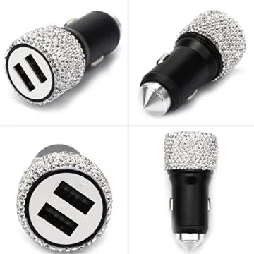 Chic Dual USB Car Charger with Rhinestones for Fast Charging