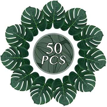 ATFL Artificial Palm Leaves,50 Pcs Big Leaf Placemat, Green Palm Leaves Party Decorations,Tropical T...