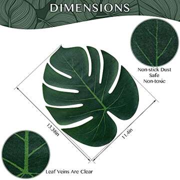 ATFL Artificial Palm Leaves,50 Pcs Big Leaf Placemat, Green Palm Leaves Party Decorations,Tropical Table Decor, Hawaiian Leaves Decor,Safari Leaves Decoration