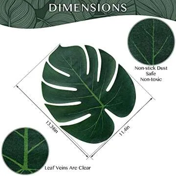 ATFL Artificial Palm Leaves,50 Pcs Big Leaf Placemat, Green Palm Leaves Party Decorations,Tropical Table Decor, Hawaiian Leaves Decor,Safari Leaves Decoration