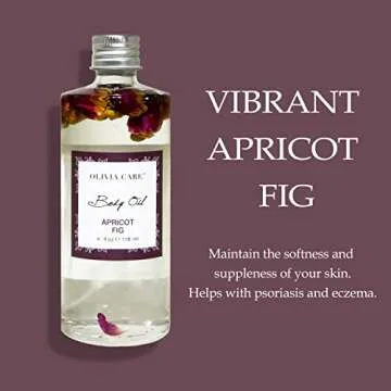 Olivia Care Body Oil Apricot Fig Vegan & Natural Moisturizing - Infused with VITAMIN E, K & Omega Fatty Acids - Refreshing Fragrance - Reduce Dry Skin, Anti-Aging Properties (Apricot Fig)