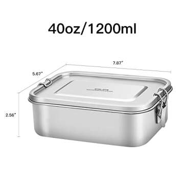 G.a HOMEFAVOR Divided Stainless Steel Bento Box, 2 Compartments Lunch Box, Lock Clips Design, 1200ML Metal Lunch Box Containers, Steel Lunch Box, Sandwich Container - Dishwasher Safe - Leak Proof