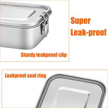 G.a HOMEFAVOR Divided Stainless Steel Bento Box, 2 Compartments Lunch Box, Lock Clips Design, 1200ML Metal Lunch Box Containers, Steel Lunch Box, Sandwich Container - Dishwasher Safe - Leak Proof