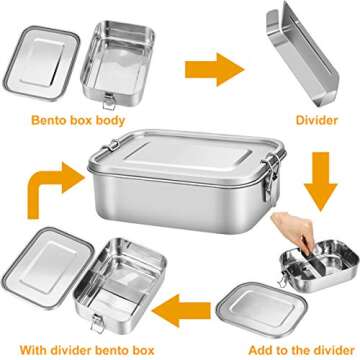G.a HOMEFAVOR Divided Stainless Steel Bento Box, 2 Compartments Lunch Box, Lock Clips Design, 1200ML Metal Lunch Box Containers, Steel Lunch Box, Sandwich Container - Dishwasher Safe - Leak Proof