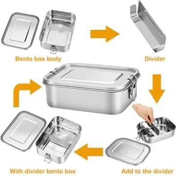 G.a HOMEFAVOR Divided Stainless Steel Bento Box, 2 Compartments Lunch Box, Lock Clips Design, 1200ML Metal Lunch Box Containers, Steel Lunch Box, Sandwich Container - Dishwasher Safe - Leak Proof