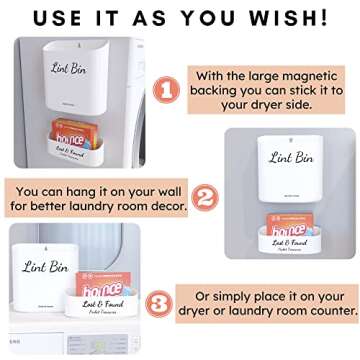 QUILIVIK Magnetic Lint Bin for Laundry Room Decor - Waste Lint Box - Lint Holder for Mounting on Dryer - Lint Holder Bins for Organzation