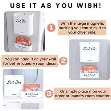 QUILIVIK Magnetic Lint Bin for Laundry Room Decor - Waste Lint Box - Lint Holder for Mounting on Dryer - Lint Holder Bins for Organzation