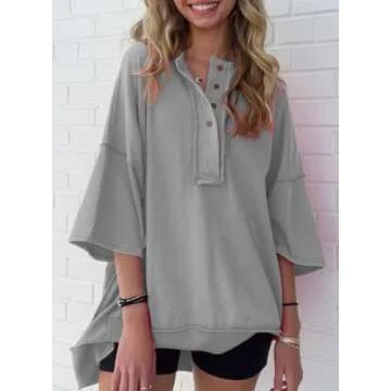 SHEWIN T Shirts for Women Trendy Casual Short Sleeve Shirts V Neck Lightweight Comfy Cute Tops Women's Clothing A Gray Medium