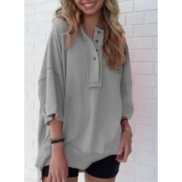 SHEWIN T Shirts for Women Trendy Casual Short Sleeve Shirts V Neck Lightweight Comfy Cute Tops Women's Clothing A Gray Medium