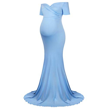 Molliya Maternity Off Shoulder Maxi Dress in Light Blue
