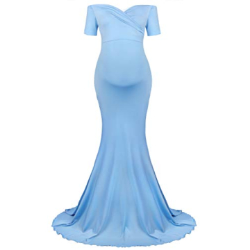 Molliya Maternity Off Shoulder Maxi Dress in Light Blue