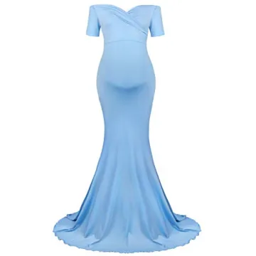 Molliya Maternity Off Shoulder Maxi Dress in Light Blue