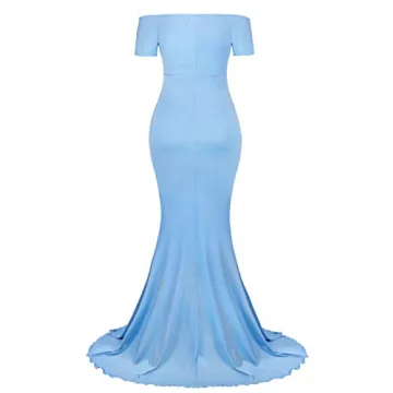 Molliya Maternity Off Shoulder Maxi Dress in Light Blue