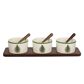 Portmeirion Spode Christmas Tree Holiday Serving Dishes - 7-Piece Set, Beige/Green, Ceramic Serving ...