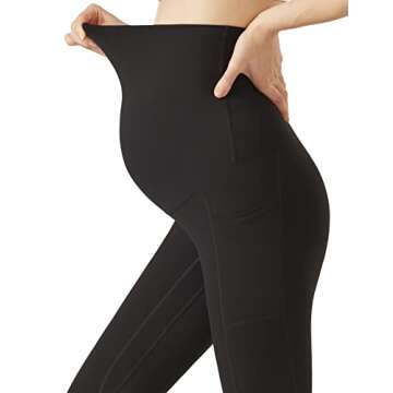 POSHDIVAH Women's Maternity Leggings Over The Belly Pregnancy Workout Active Stretchy Pants with Pockets Black Large